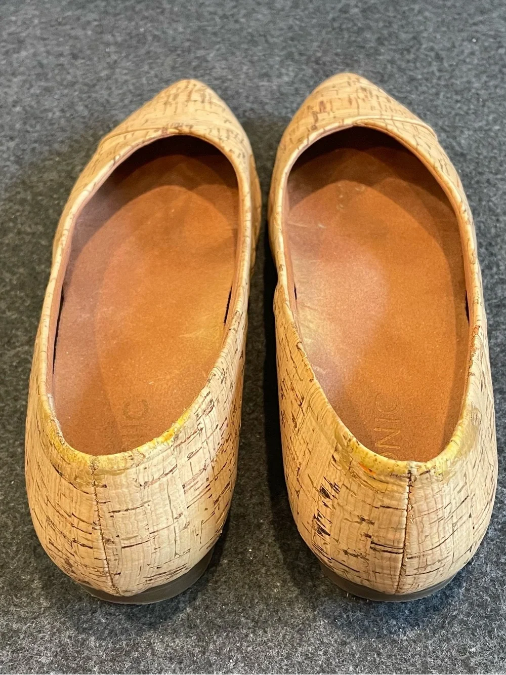 Vionic Pointed Cork-Textured Flats with Gold Flecks - Tan